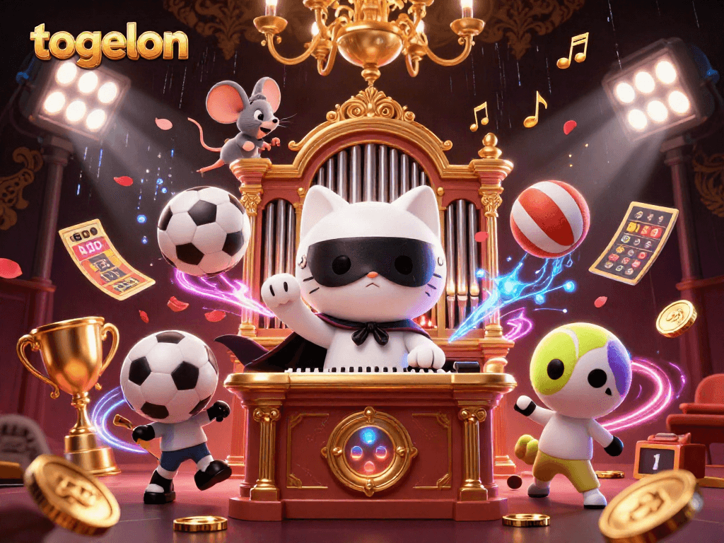 Engage with togelon’s dynamic gaming world featuring a lively cat, acrobat, and vibrant sports elements.