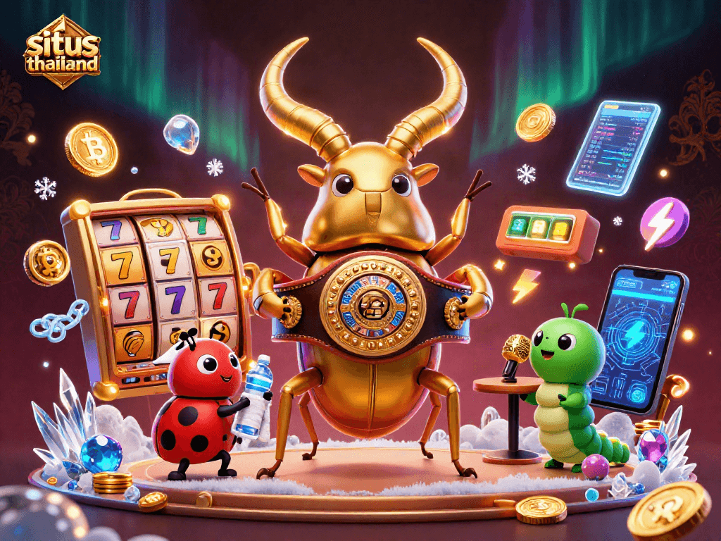 Engage with situs thailand in an exciting slot showdown featuring a champion beetle and dynamic casino elements.