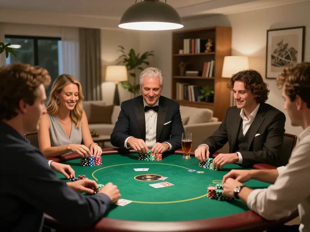 lc88 players enjoying a friendly home poker game with vibrant chips and social atmosphere