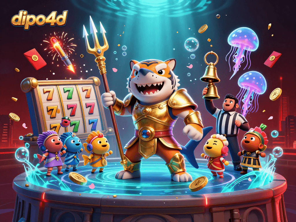 Experience thrilling gameplay at dipo4d with vibrant slot machines and a powerful shark character