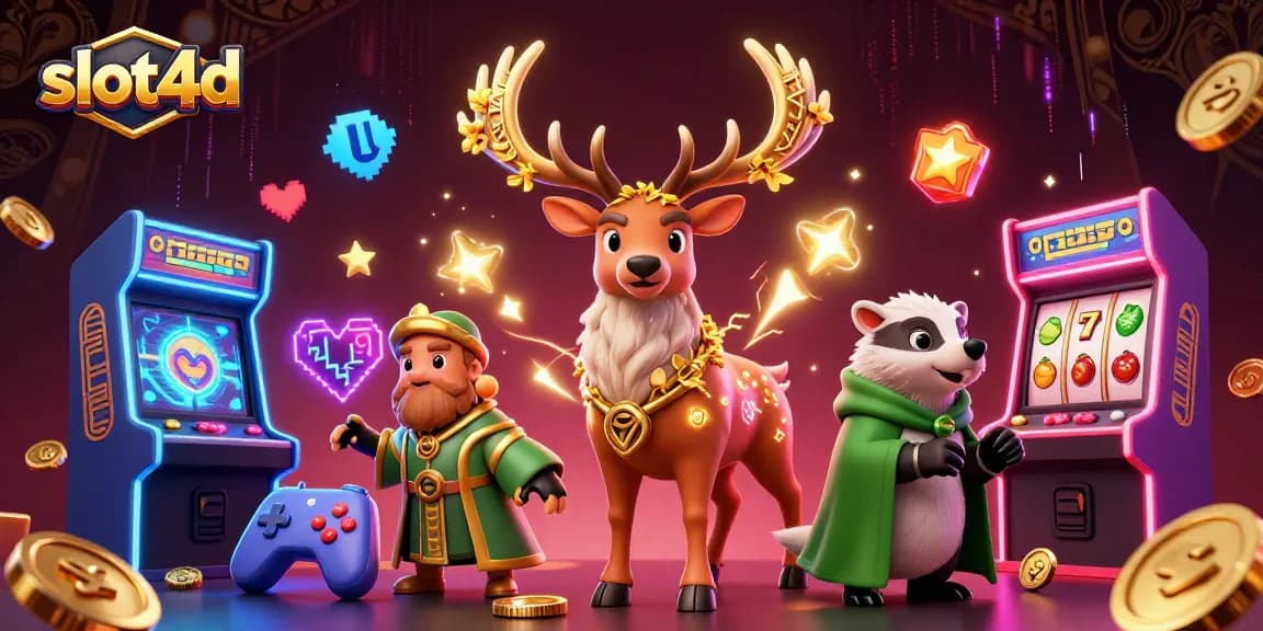 Topup game online slot4d dengan karakter kartun dan elemen kasino yang menarik.