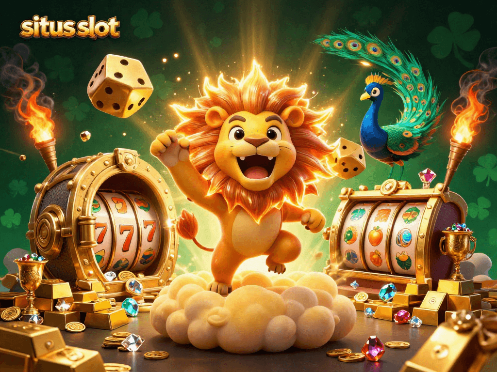 Experience situs slot with dynamic 3D characters amid dazzling casino elements, showcasing thrilling gaming excitement.