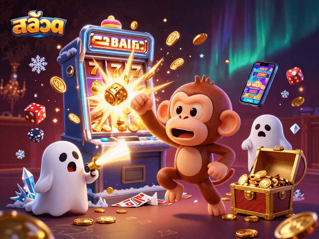 Experience the thrill of สล็อต with vibrant characters in a bustling casino scene.