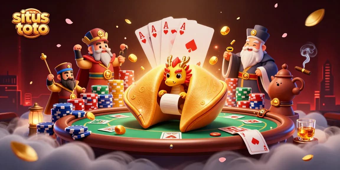 Permainan situs toto dengan kartu poker, keberuntungan mengalir dalam ilustrasi 3D menawan.
