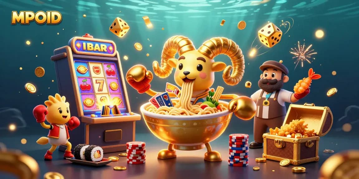 Engage with dynamic MPOID casino action featuring vibrant slot machines and colorful characters.