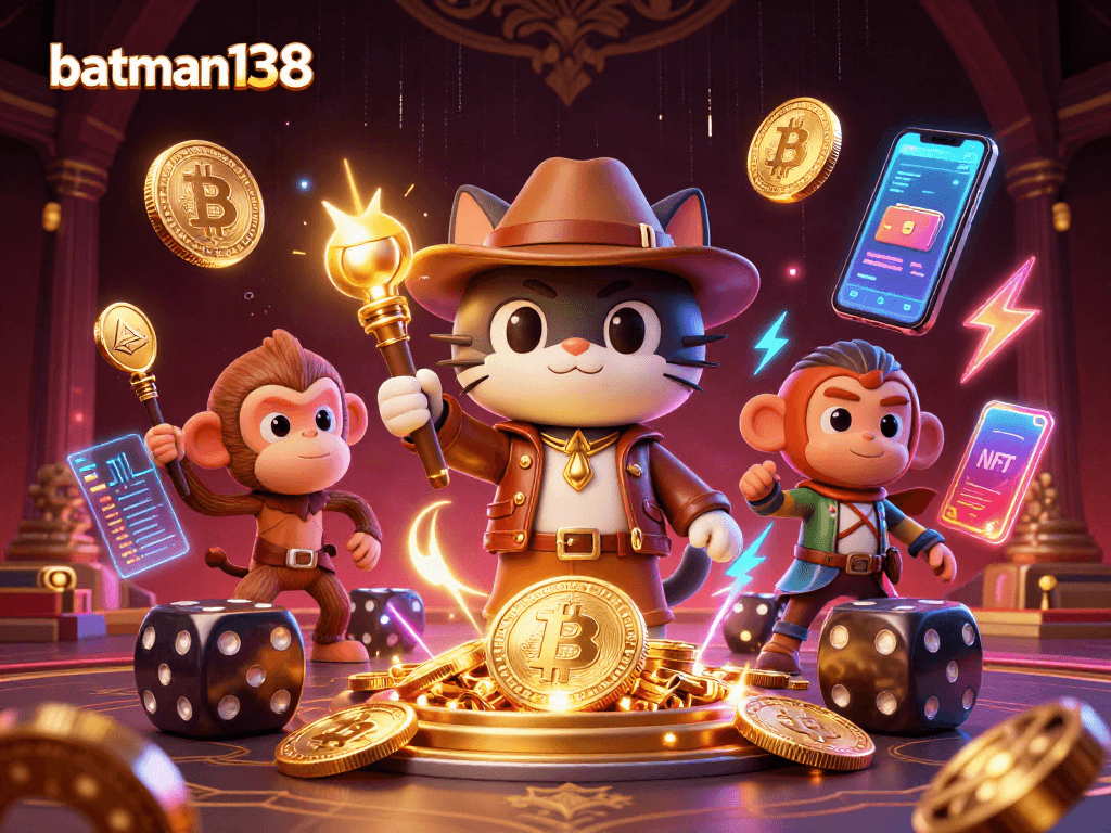 Engage with batman138 while exploring a vibrant casino treasure scene with playful characters.