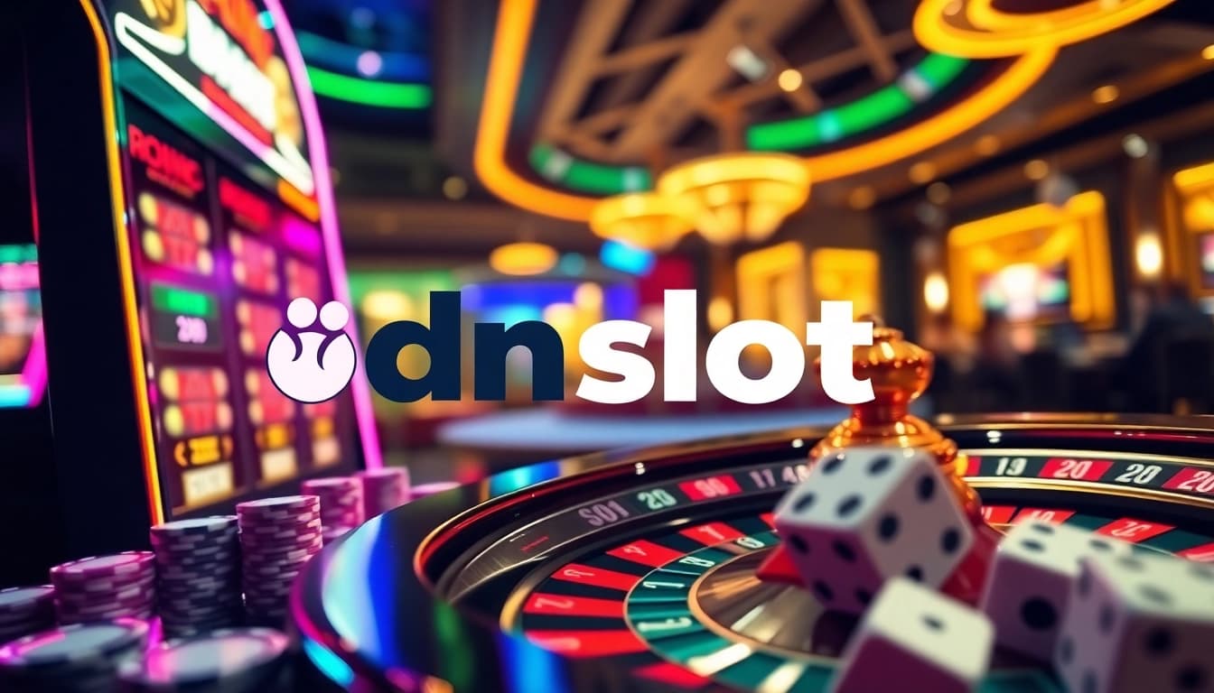 Players enjoy thrilling games at the idnslot casino, showcasing excitement and luxury.