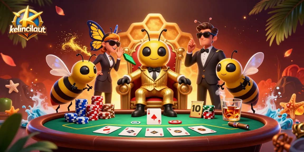 Experience kelincilaut as a bumblebee mob boss leads an energetic poker scene with vibrant details.