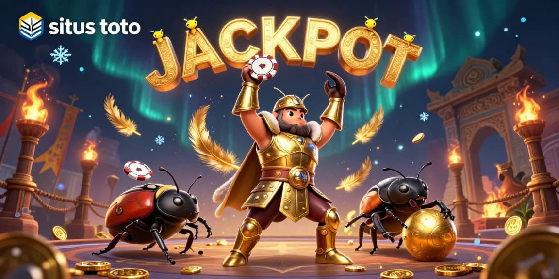 Menangkan situs toto dengan ilustrasi 3D laba-laba hercules dalam armor, chip poker, dan koin emas