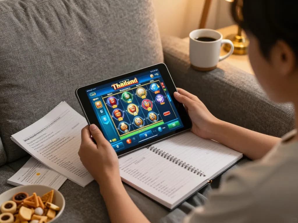 Engaged player enjoying slot thailand gameplay at home, optimizing strategies for better odds.
