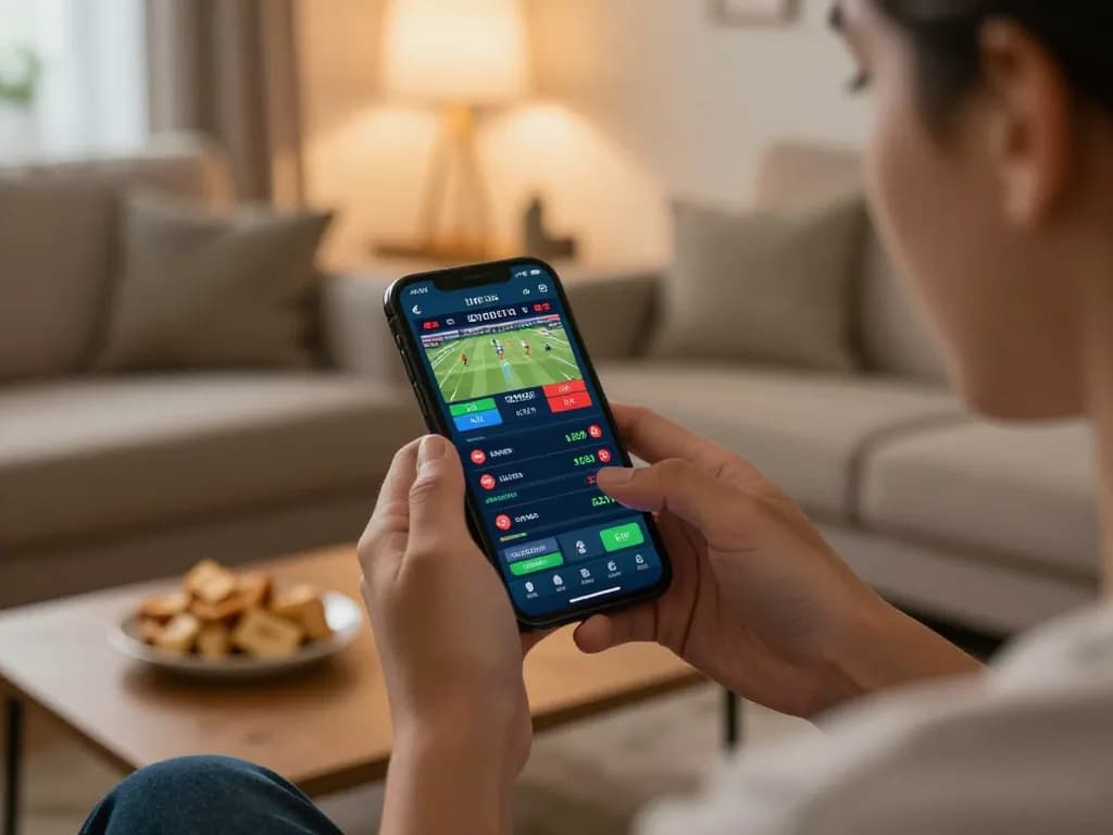 Pengguna terlibat dalam taruhan olahraga seluler melalui aplikasi tautan alternatif dasi4d, menampilkan odds langsung di suasana rumah yang nyaman