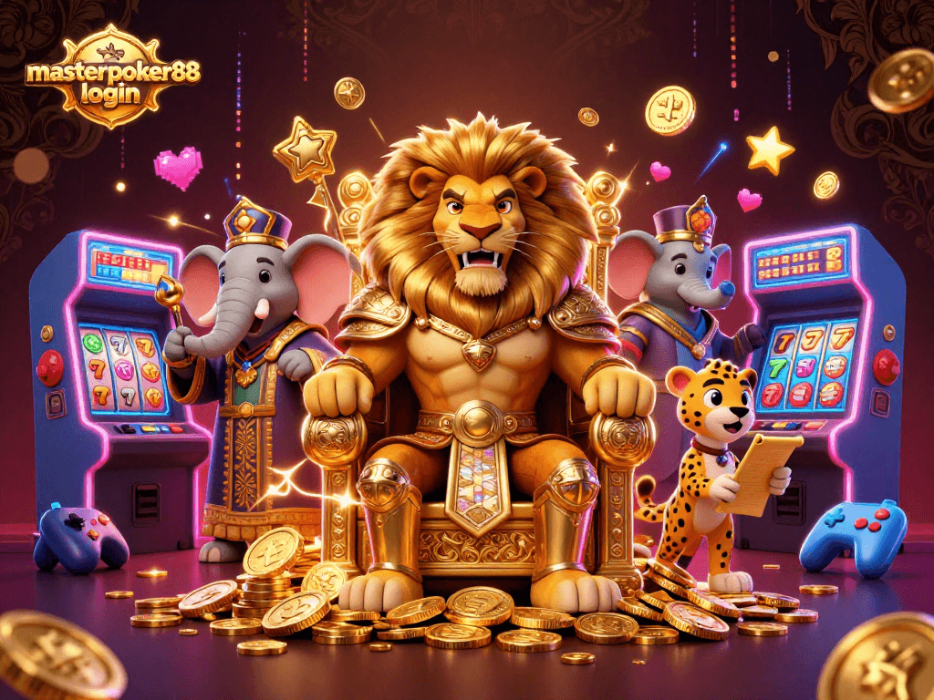 Masuk ke masterpoker88 login dengan ilustrasi kasino yang memikat dan elemen permainan yang kaya.