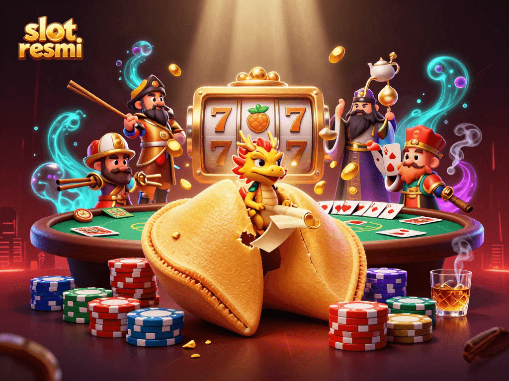 Menangkan slot resmi dengan keberuntungan dari kue keberuntungan emas raksasa bertema kasino.