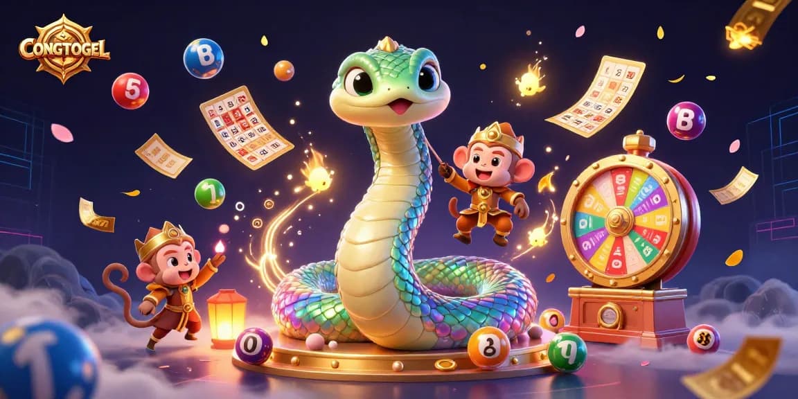 Engage with CONGTOGEL in this vivid 3D illustration showcasing dynamic lottery elements and enchanting characters.