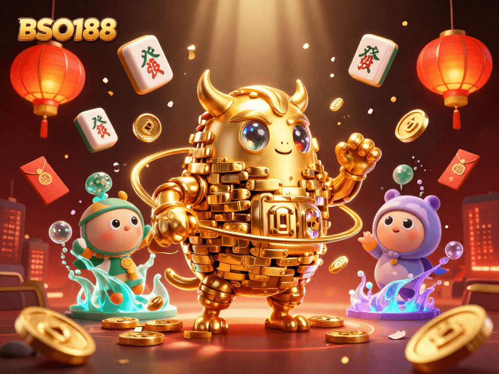 Play and win with BSO188 at an immersive online casino environment filled with gold and magic.