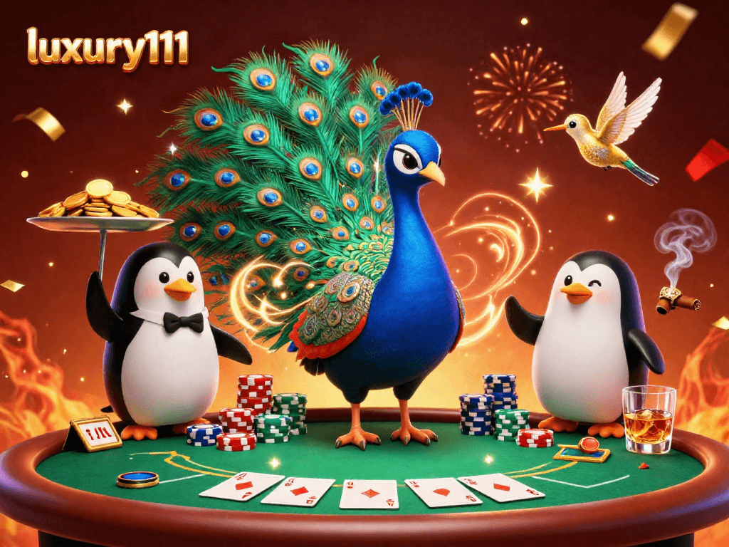 Experience luxury111 gaming with dazzling characters at a vibrant poker scene.