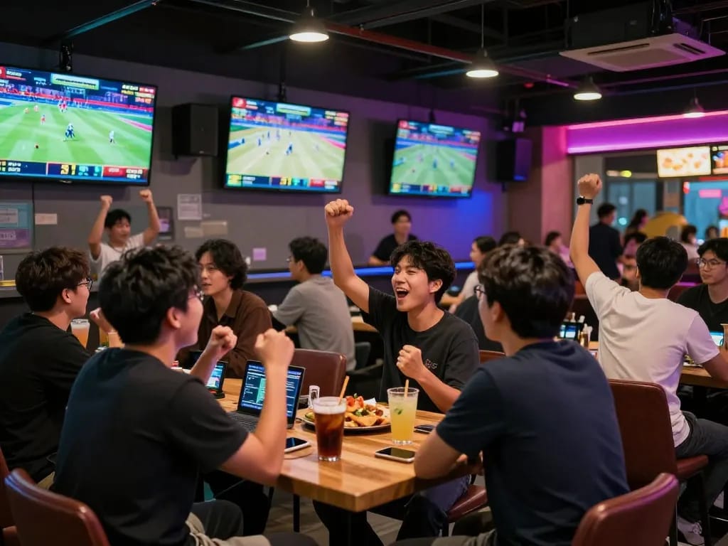Sports betting excitement with bettors engaging with live games at uu 88 sports bar.
