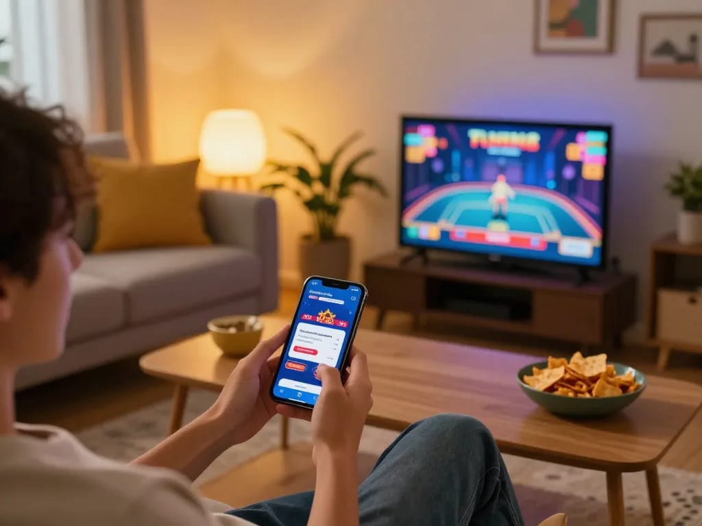 Engaging in mobile gaming on Fun88 app with immersive gameplay experience in a cozy atmosphere.