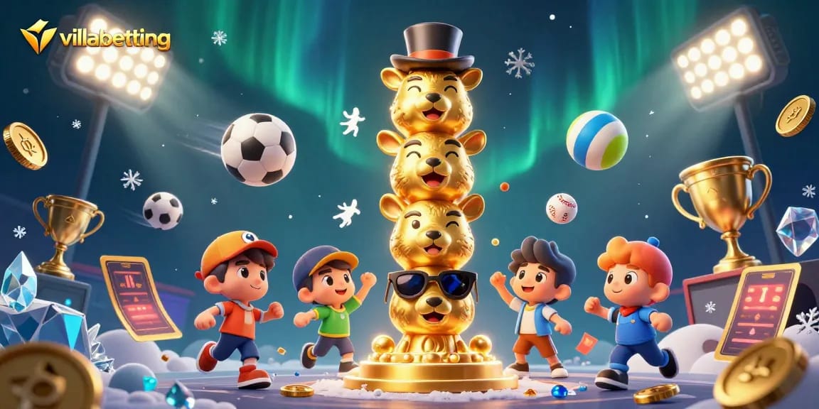 Menangkan permainan di villabetting dengan ilustrasi klasik kasino yang menampilkan simbol-simbol taruhan dan elemen olahraga.