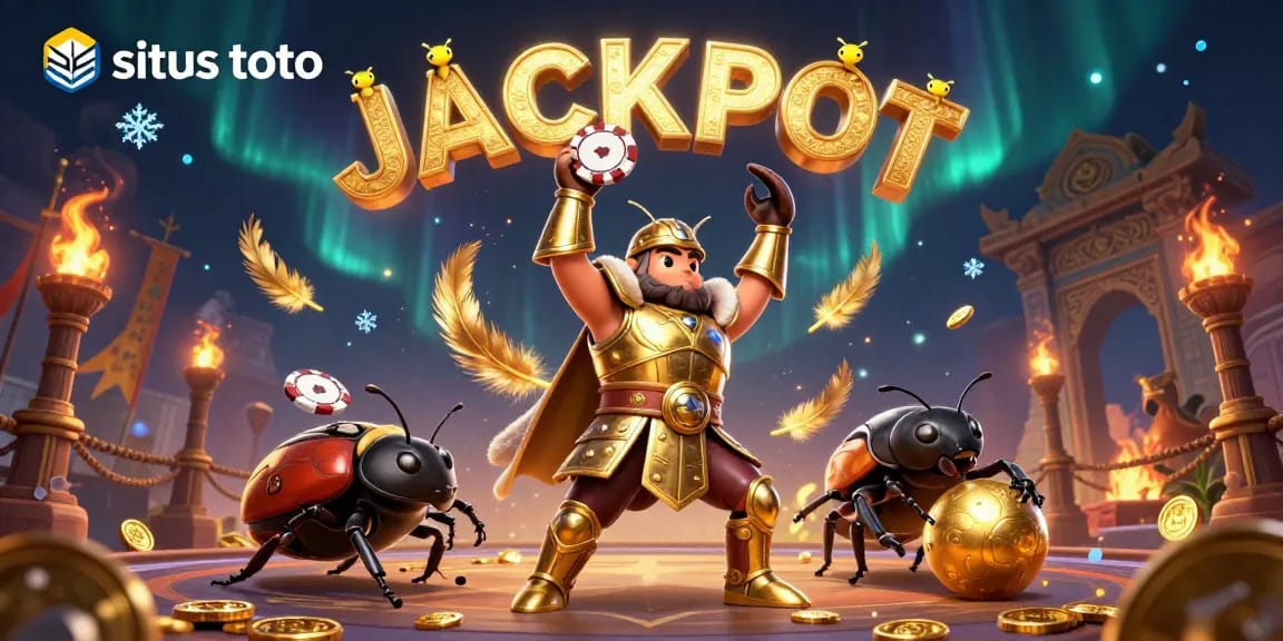 Menangkan situs toto dengan ilustrasi 3D laba-laba hercules dalam armor, chip poker, dan koin emas