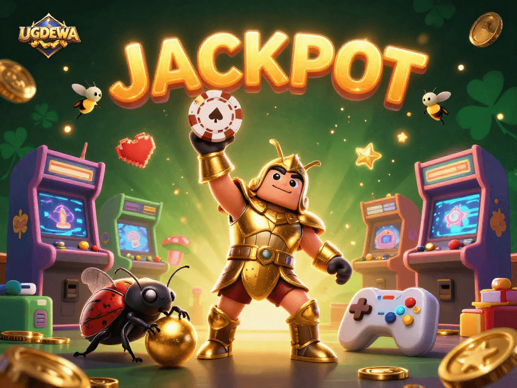 Join UGDEWA to win with luck and strategy, featuring a winning beetle and casino elements.