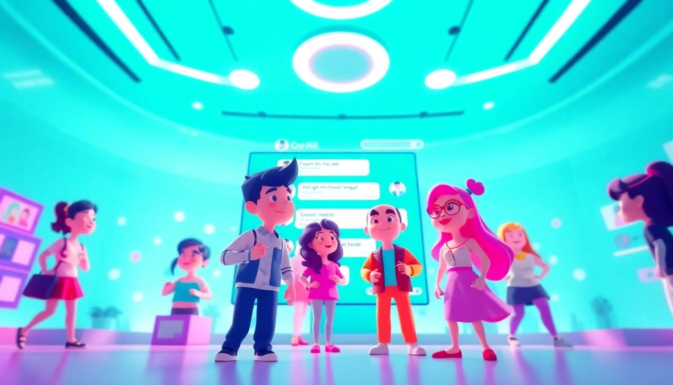 Engaging chat interface of CrushOn AI showcasing vibrant animated characters.