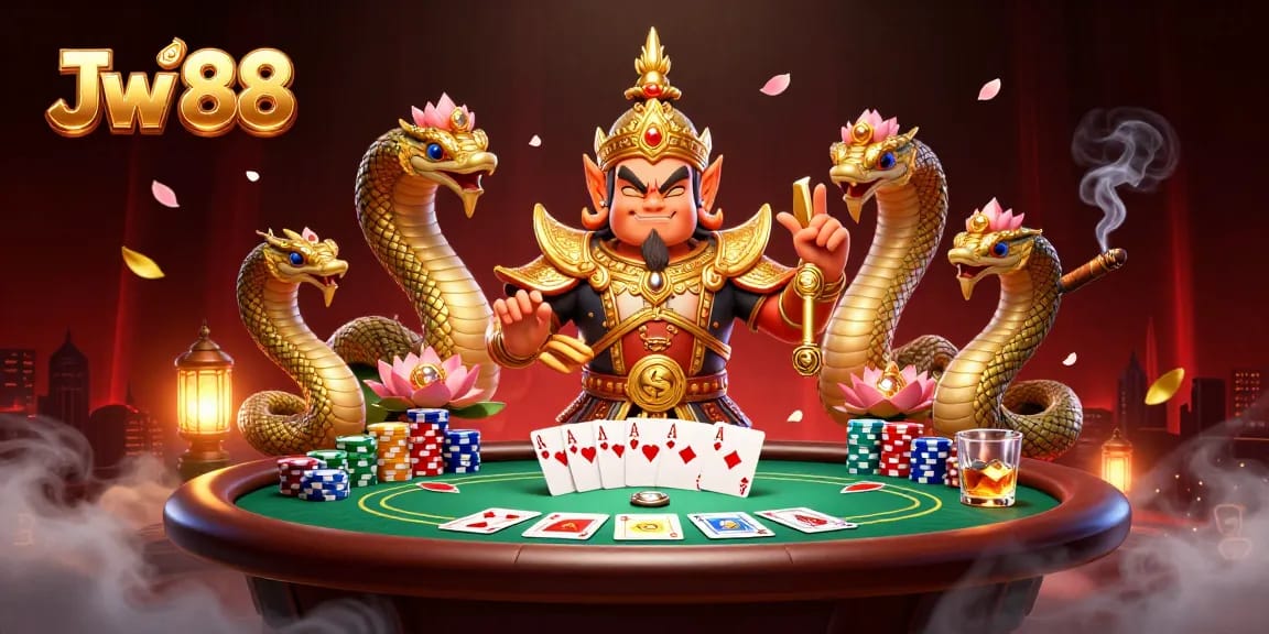 Engage with Jw 88 in an exhilarating poker scene filled with vibrant game elements and rich character detail.