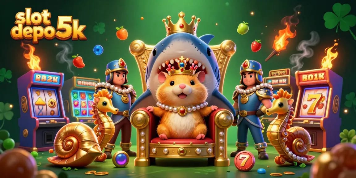 Engage with slot depo 5k while enjoying a vibrant 3D casino scene featuring interactive game elements and royal characters.