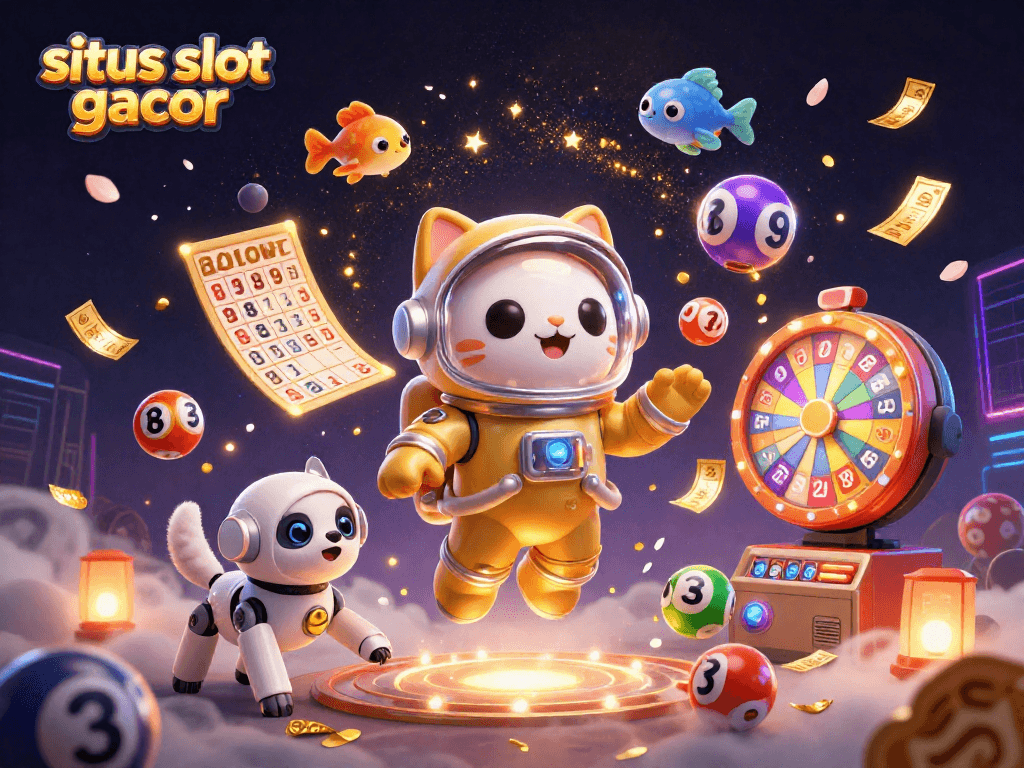 Engage with situs slot gacor as a 3D space astronaut cat and a robotic dog celebrate in a vibrant gambling nebula.