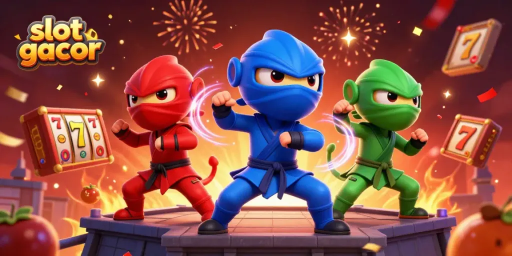 Experience the thrill of slot gacor with colorful chameleons and vibrant casino elements.