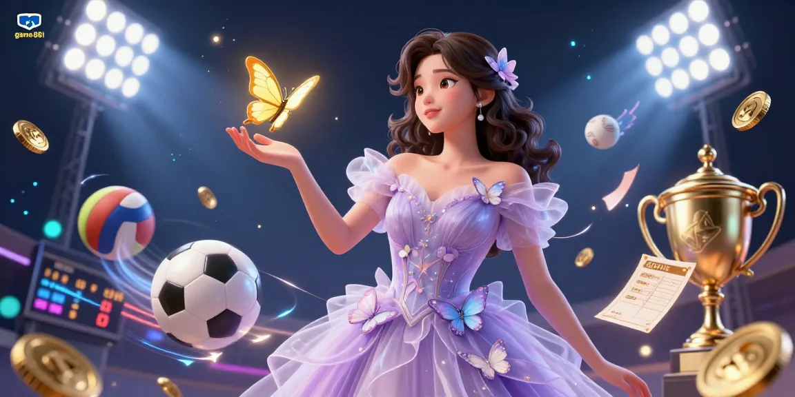 Engage with game 88i, featuring 3D sports elements and a stunning casino scene.