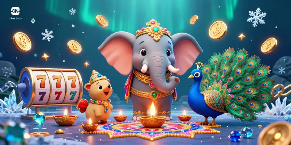 Experience the excitement of situs toto with a vibrant 3D illustration of a casino scene filled with dynamic elements.