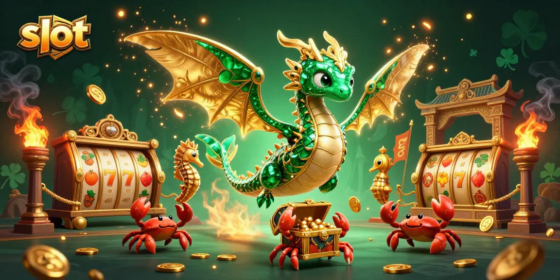 Spin the slot reels amidst a vibrant sea dragon and treasure scene, showcasing golden coins and adventure.