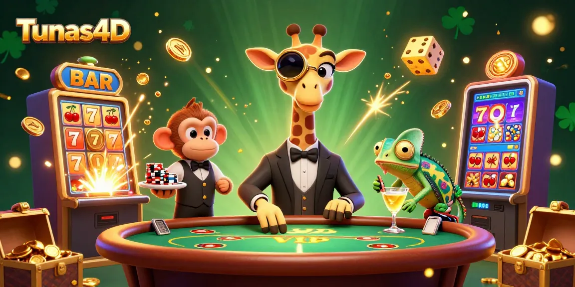 Gambarkan pengalaman bermain Tunas4D dengan suasana megah dan karakter menarik di meja poker.