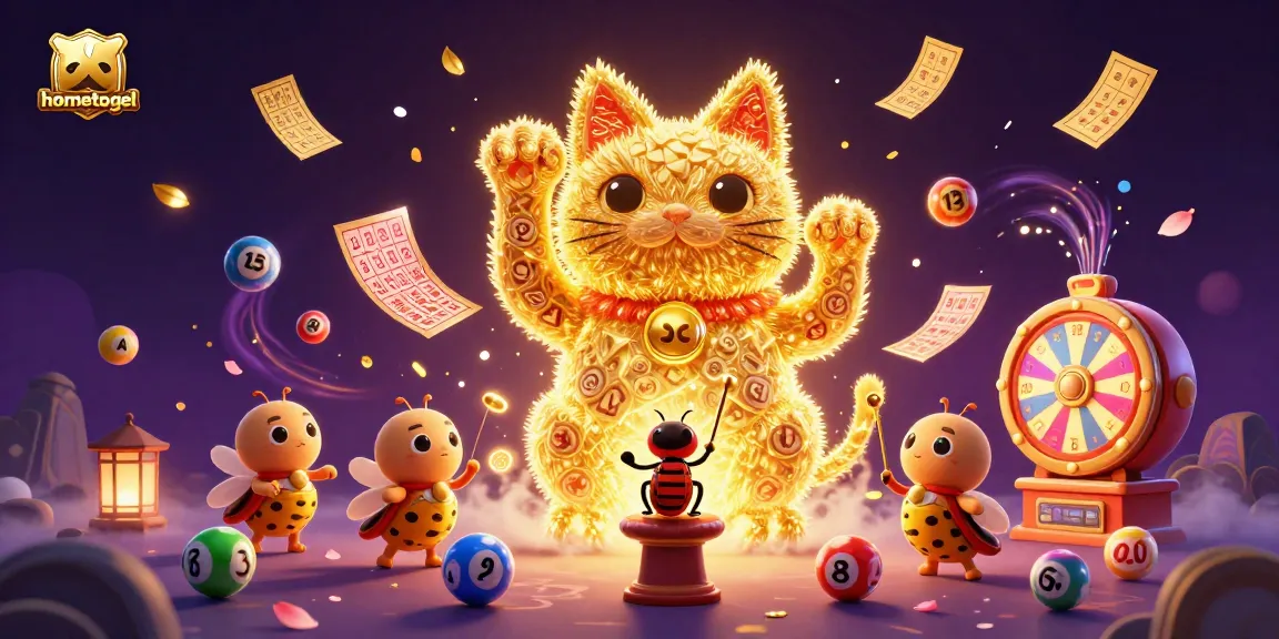 Experience excitement with hometogel's dynamic lottery scene featuring lucky cat and colorful balls.