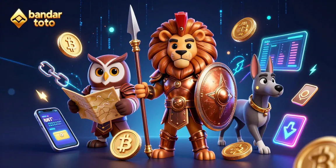 Engage in thrilling bandar toto games with vibrant characters and crypto elements in this captivating scene.