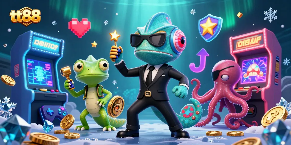 Experience the thrill of tt88 gaming with vibrant elements and dynamic characters in a casino-themed illustration.