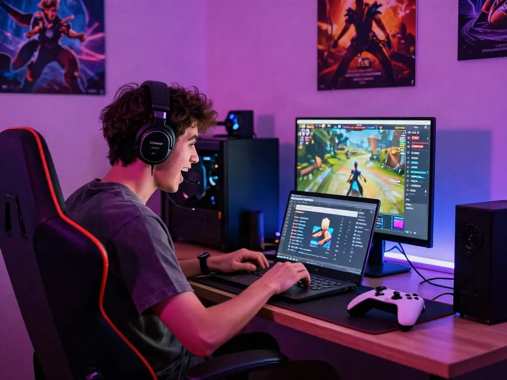 Pengguna NATUNATOTO bermain game online dengan semangat di ruang gaming yang nyaman dan modern.