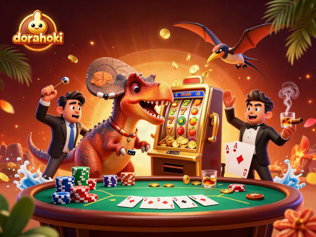 Menangkan jackpot di dorahoki dengan slot mesin dan dinosaurus dalam suasana kasino yang meriah.