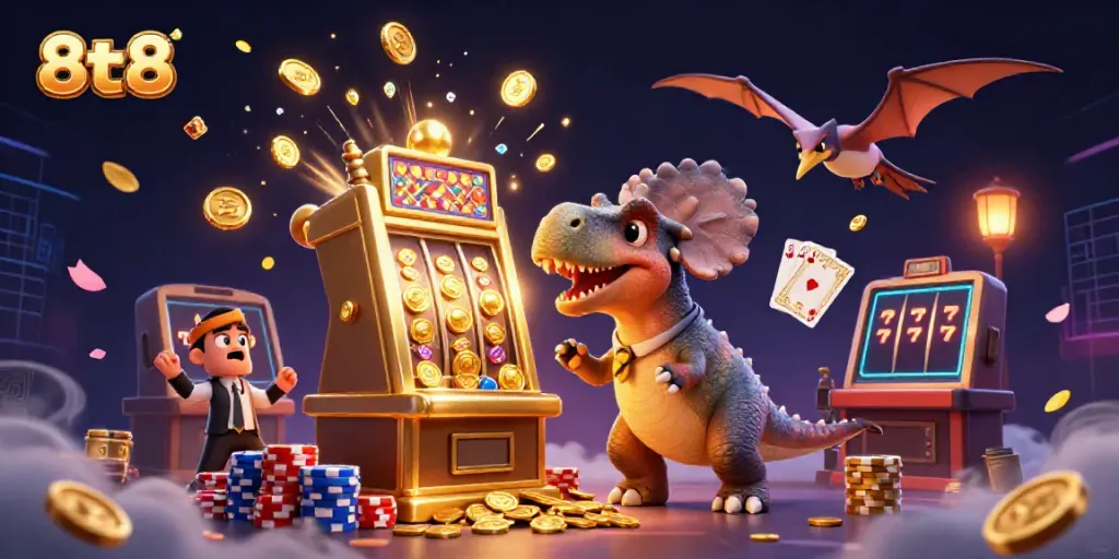 Experience thrilling wins at 8tt8 with this dynamic casino illustration bringing jackpots to life.