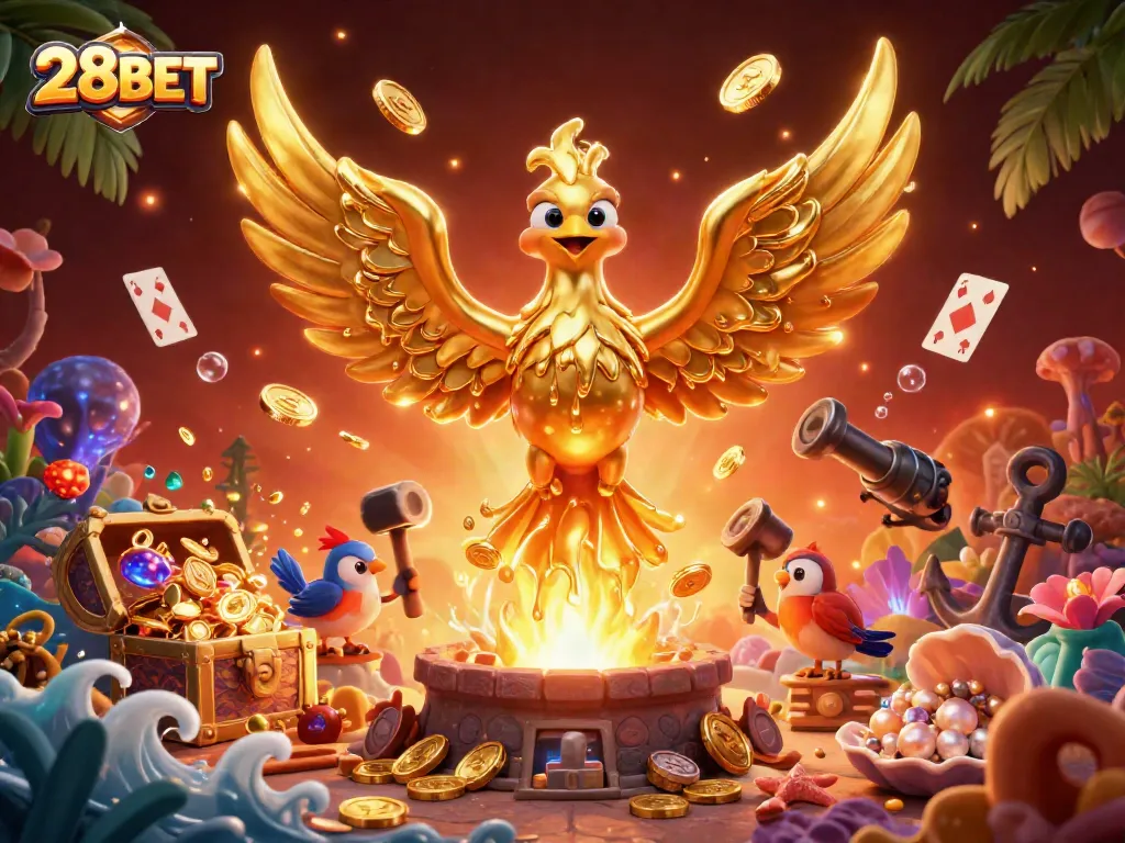 Experience the thrill of 28BET with vibrant casino elements and action-packed gaming graphics.
