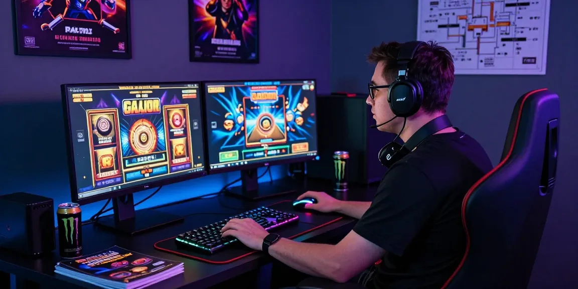 Engaged player enjoying slot gacor games in a vibrant gaming environment, showcasing modern tech and immersive atmosphere.