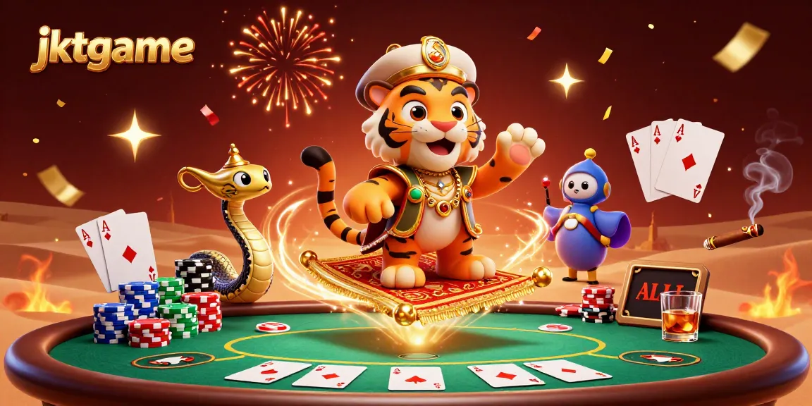 Experience the excitement of jktgame with a vibrant 3D casino scene featuring rich components.