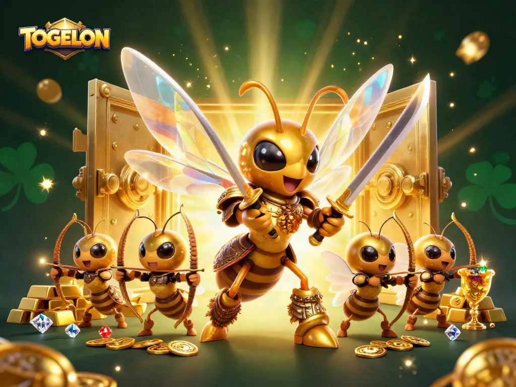 Experience TOGELON’s vibrant action with a golden hornet samurai and stunning treasures!