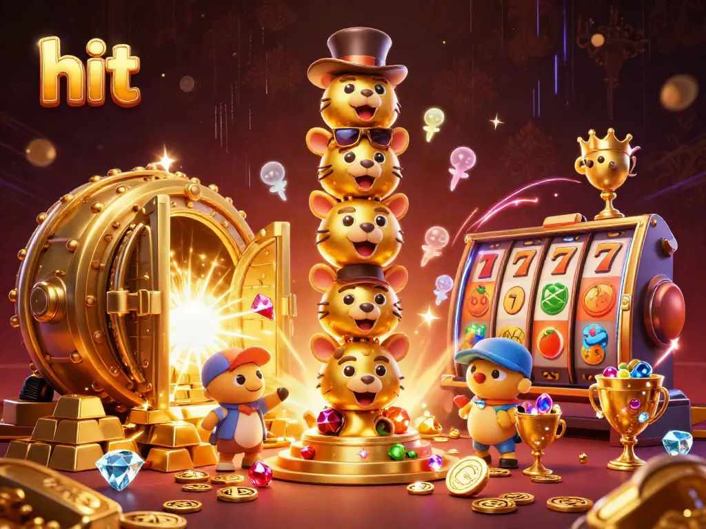 Experience thrilling wins at the hit casino with vibrant gaming elements and golden treasures.