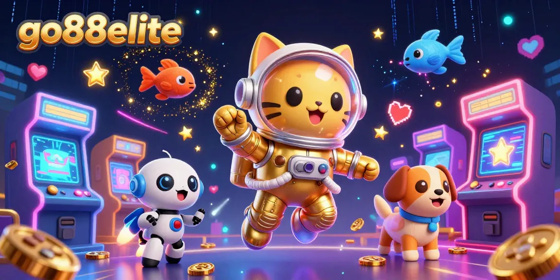 Experience excitement with go88elite as an astronaut cat and a robot dog explore a vibrant casino universe.