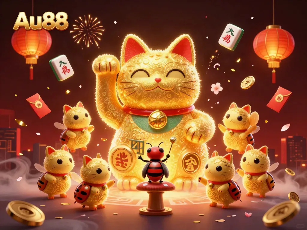 Experience exciting gameplay at Au88 with a dynamic atmosphere of casino symbols and festive elements.