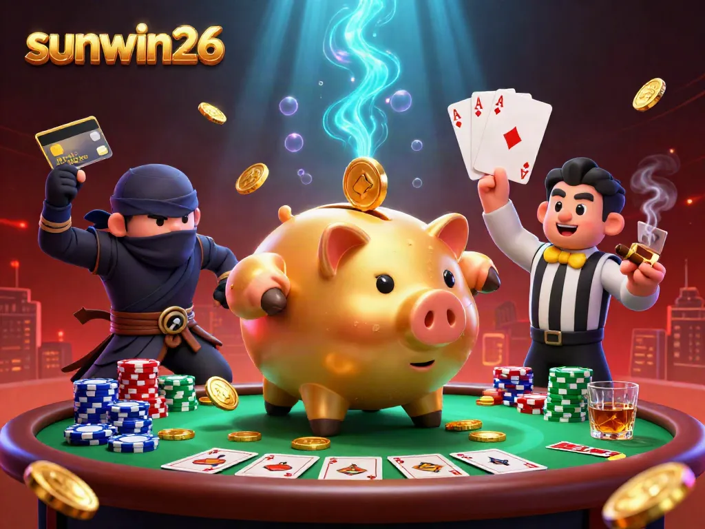 Experience dynamic gameplay at sunwin26 with a vibrant illustration of a whimsical casino scene.