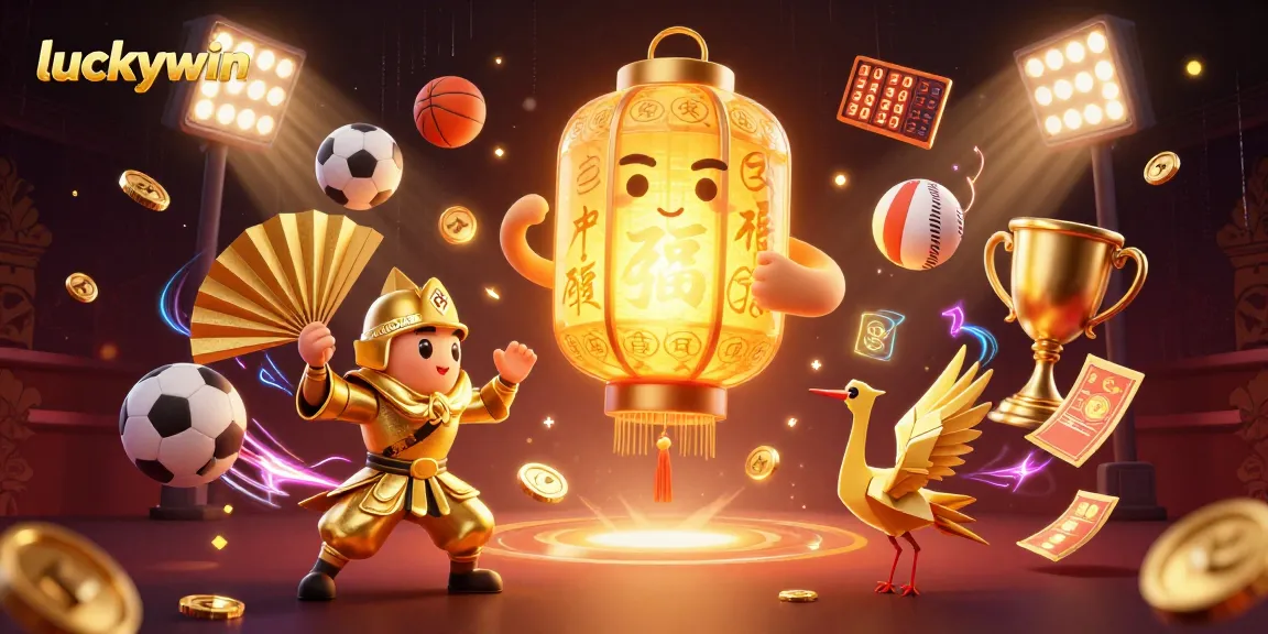 Experience the excitement of luckywin with thrilling casino games and vibrant sports action in this dynamic illustration.