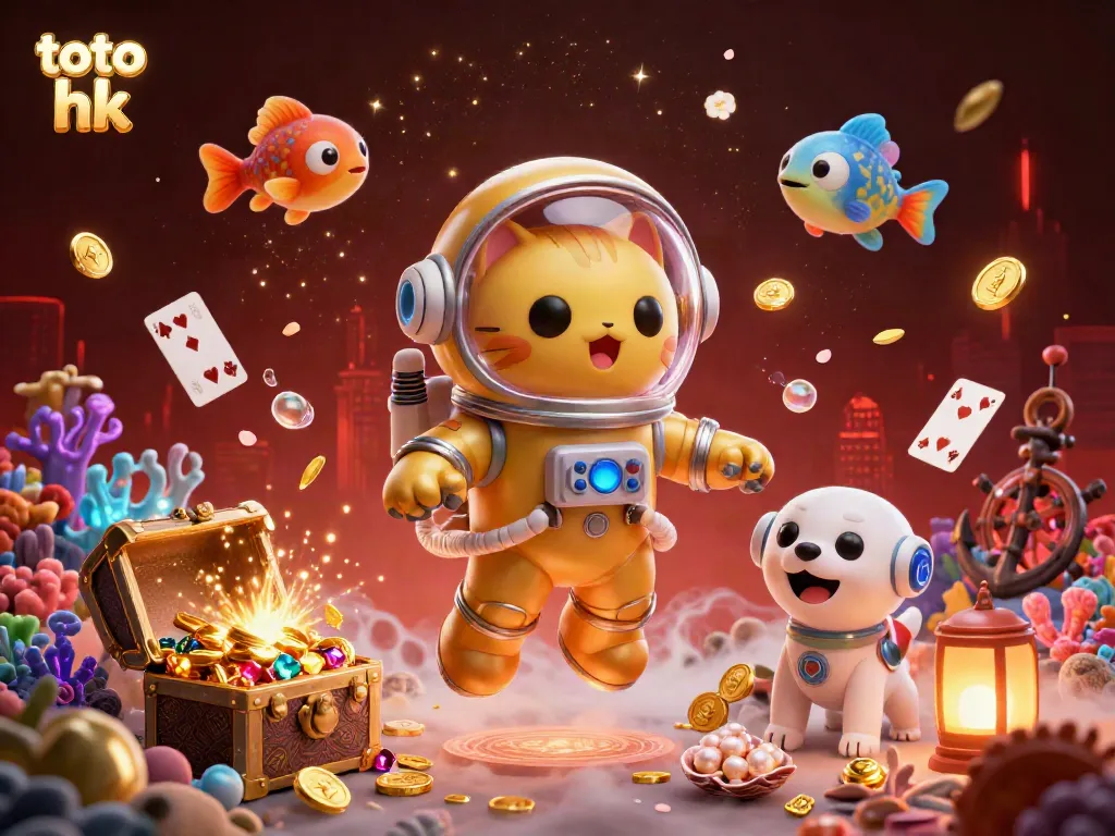Menangkan permainan kasino dengan slot eksklusif toto hk mengelilingi astronaut kucing dan robot anjing.